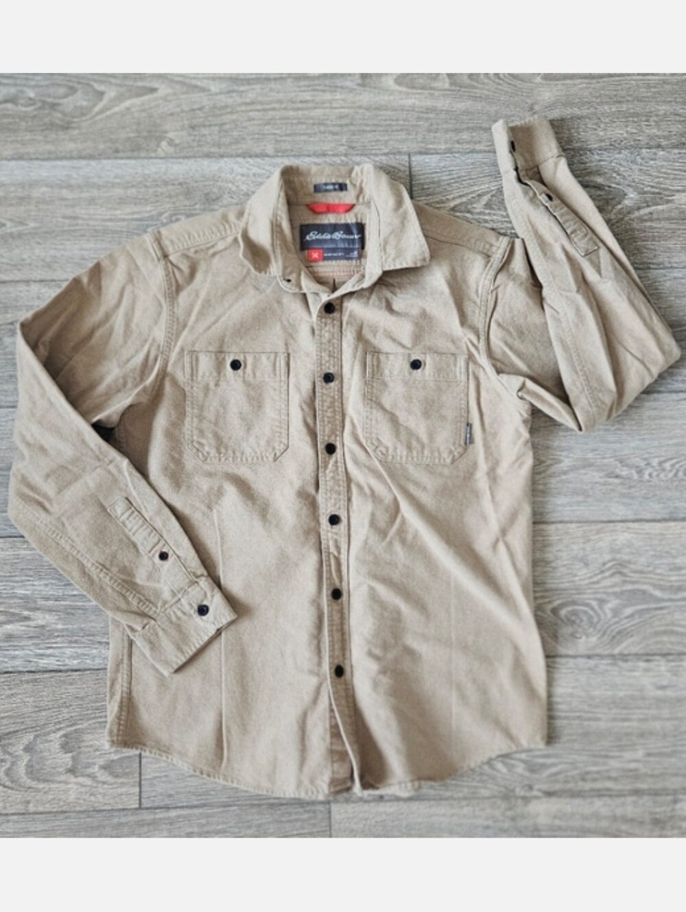 Eddie Bauer Mountain Ops Khaki Tan Button Down Shirt